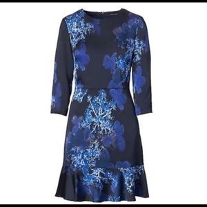 EUC: Banana Republic Blue Floral 3/4 Sleeve Cocktail Dress size 10